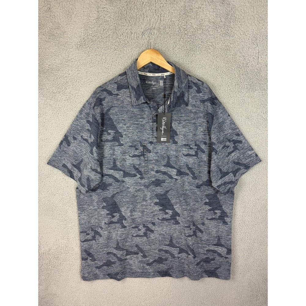 Walter Hagen Mens 2XL Blue Camo Perfect 11 Jacquard Golf Zip Polo Shirt MGA11407